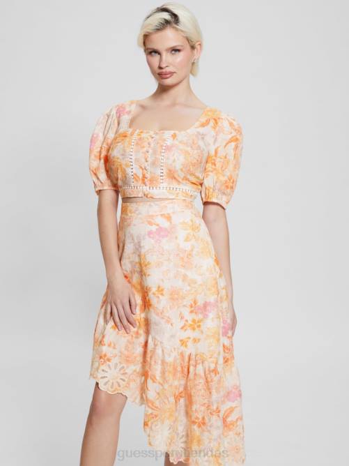 GUESS top corto eco cassandra abullonado floral mujer 0P8X1309 flor de mandarina vestir