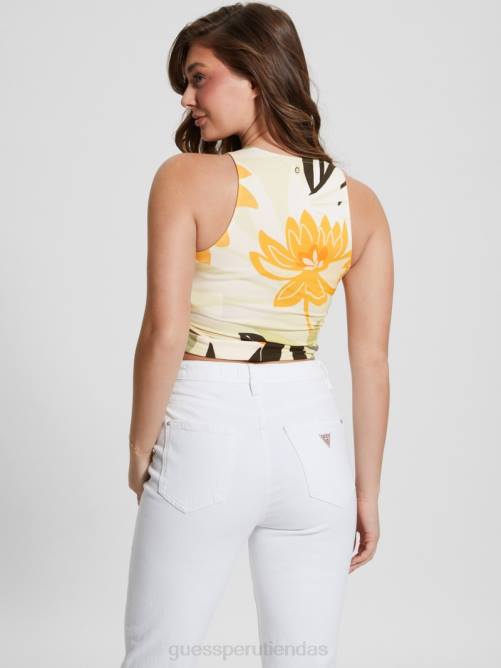 GUESS top corto eco shayna con aberturas mujer 0P8X956 impresión en forma de follaje vestir