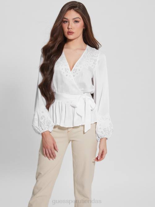 GUESS top cruzado eco adora mujer 0P8X1679 blanco puro vestir