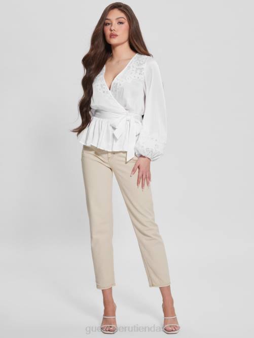 GUESS top cruzado eco adora mujer 0P8X1679 blanco puro vestir