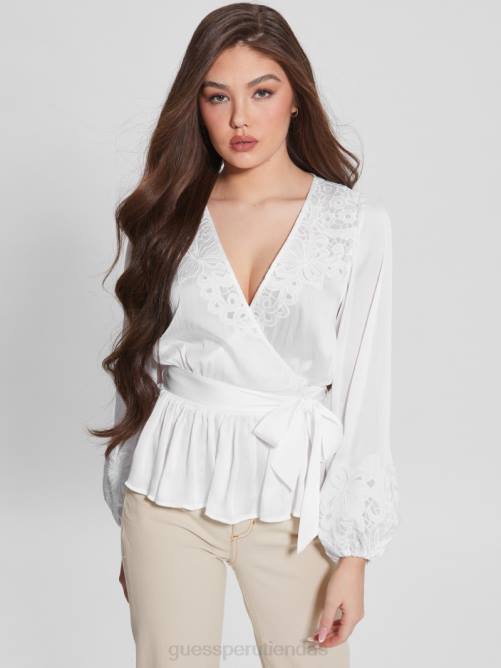 GUESS top cruzado eco adora mujer 0P8X1679 blanco puro vestir