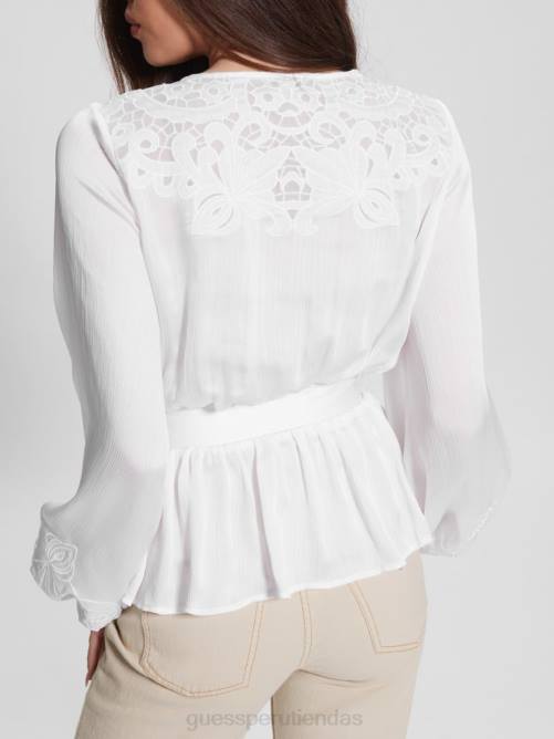 GUESS top cruzado eco adora mujer 0P8X1679 blanco puro vestir