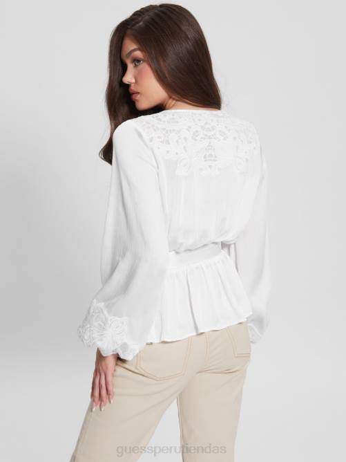 GUESS top cruzado eco adora mujer 0P8X1679 blanco puro vestir