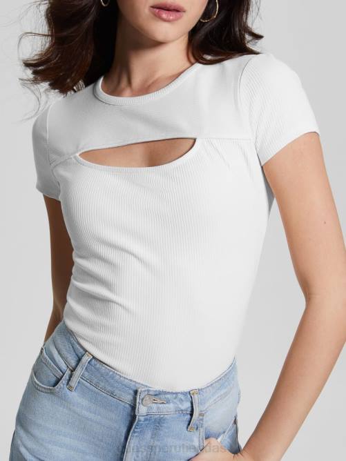 GUESS top de canalé de lana mujer 0P8X1213 blanco crema vestir