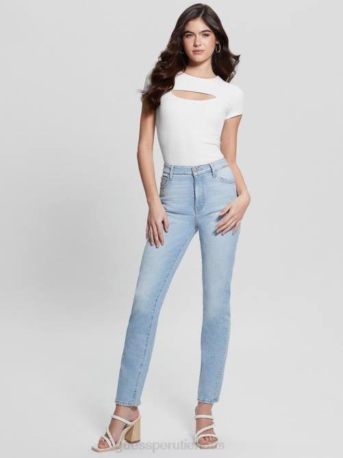 GUESS top de canalé de lana mujer 0P8X1213 blanco crema vestir