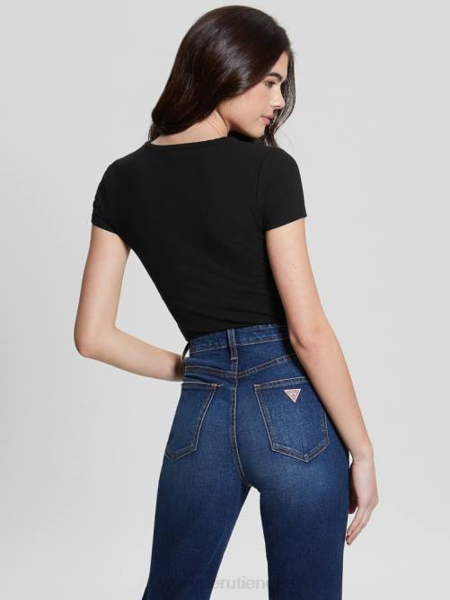 GUESS top de canalé de lana mujer 0P8X1479 negro vestir