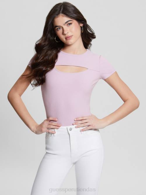 GUESS top de canalé de lana mujer 0P8X1505 lino lila vestir