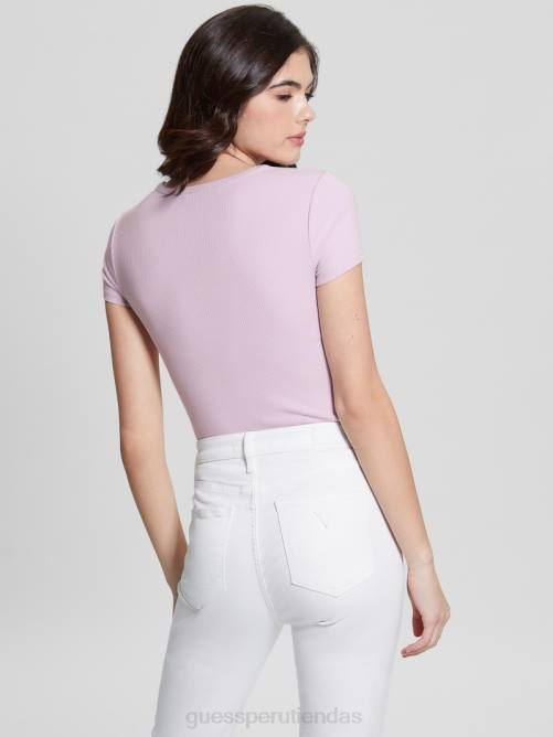 GUESS top de canalé de lana mujer 0P8X1505 lino lila vestir