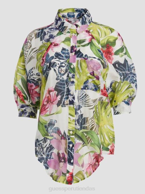 GUESS top de media manga de voile cate mujer 0P8X978 isla elegante vestir