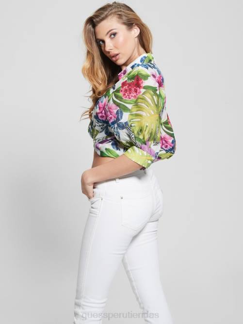 GUESS top de media manga de voile cate mujer 0P8X978 isla elegante vestir