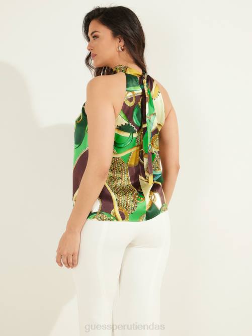 GUESS top de seda kelly mujer 0P8X1428 impresión de kelly vestir