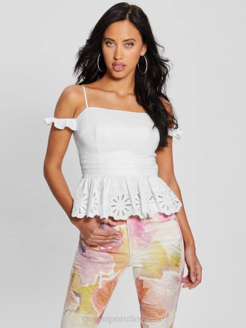 GUESS top devi con hombros descubiertos ecológicos mujer 0P8X923 blanco puro vestir