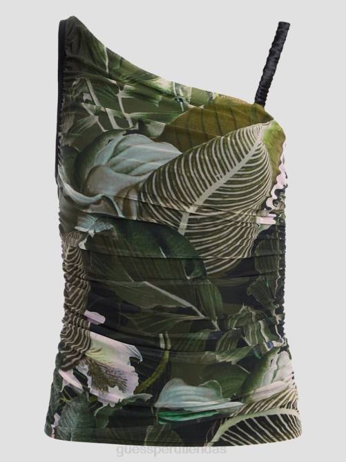 GUESS top dinah eco fruncido asimétrico mujer 0P8X1081 jardín tropical iluminado por la luna vestir