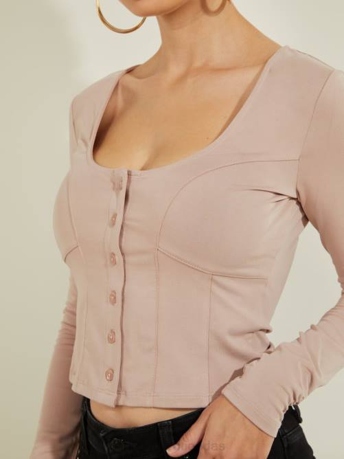 GUESS top eco amori con botones mujer 0P8X1616 elegante color topo vestir