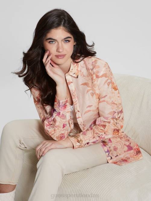GUESS top eco lino rosa mujer 0P8X1136 romance recuperado vestir