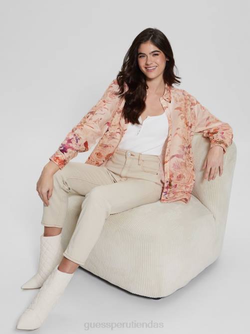 GUESS top eco lino rosa mujer 0P8X1136 romance recuperado vestir