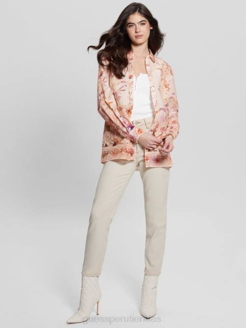 GUESS top eco lino rosa mujer 0P8X1136 romance recuperado vestir