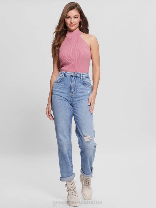 GUESS top eco shayna con cuello alto mujer 0P8X1601 rubor vintage vestir