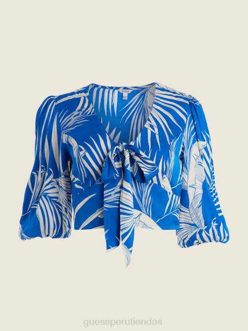 GUESS top eco tamara mujer 0P8X1420 estampado de palma baja azul vestir