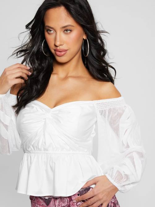 GUESS top emma con hombros descubiertos mujer 0P8X1061 blanco puro vestir