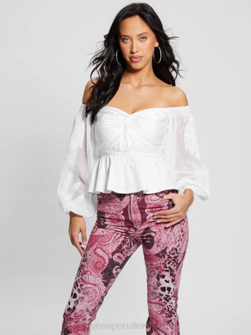GUESS top emma con hombros descubiertos mujer 0P8X1061 blanco puro vestir