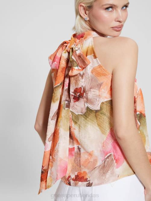 GUESS top halter estampado katia mujer 0P8X952 estampado de flores de acuarela vestir