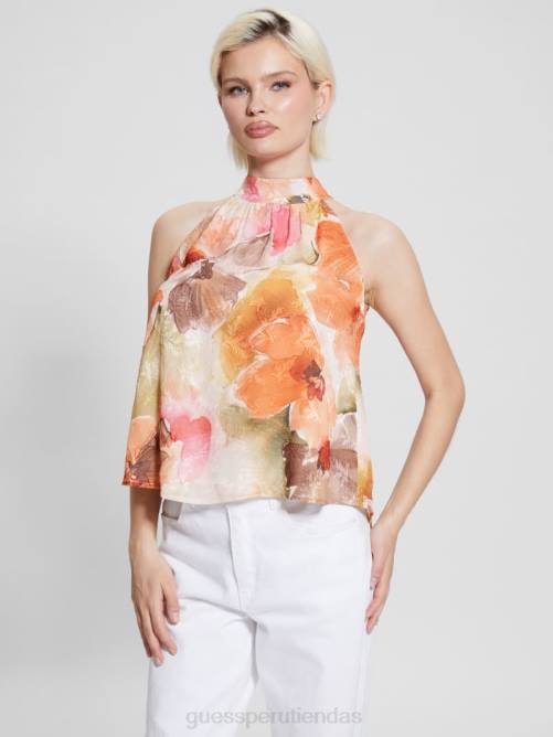 GUESS top halter estampado katia mujer 0P8X952 estampado de flores de acuarela vestir