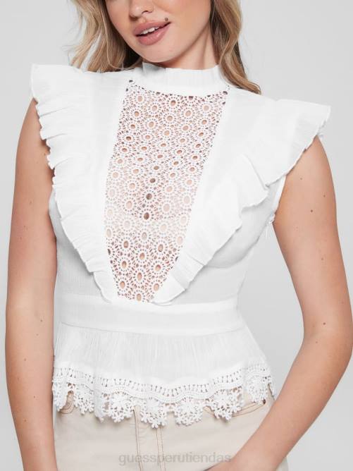 GUESS top jamie con cuello alto mujer 0P8X983 blanco puro vestir