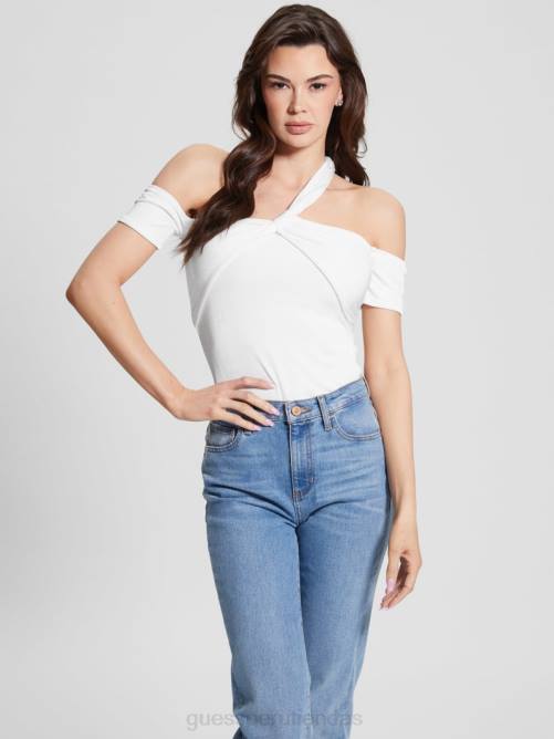 GUESS top malori con tirantes retorcidos mujer 0P8X992 blanco puro vestir