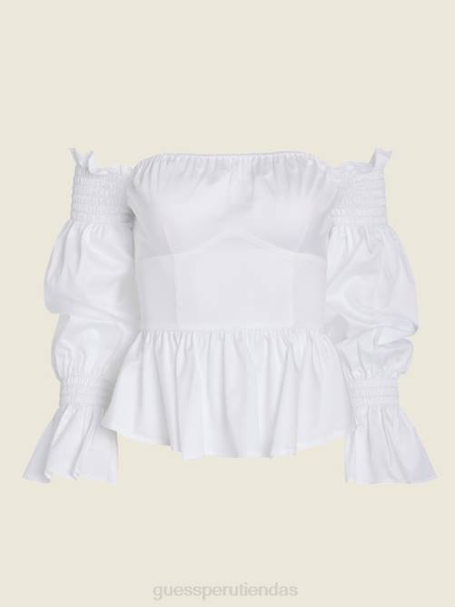 GUESS top mattie con hombros descubiertos mujer 0P8X1286 blanco puro vestir