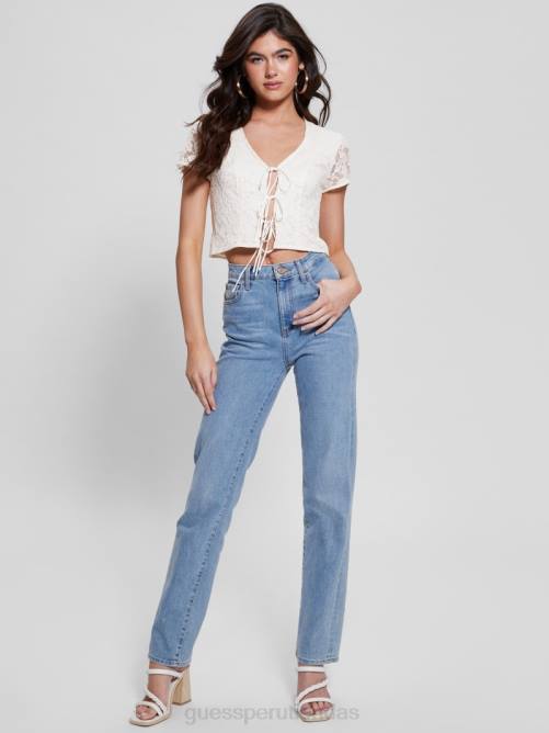 GUESS top nia con cordones mujer 0P8X1012 blanco crema vestir