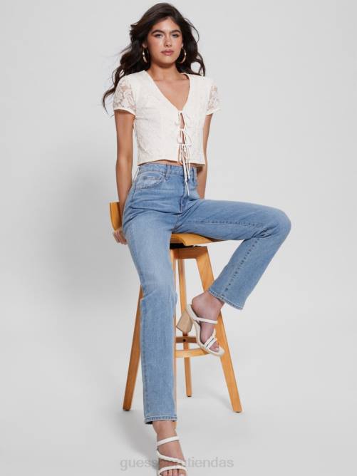 GUESS top nia con cordones mujer 0P8X1012 blanco crema vestir