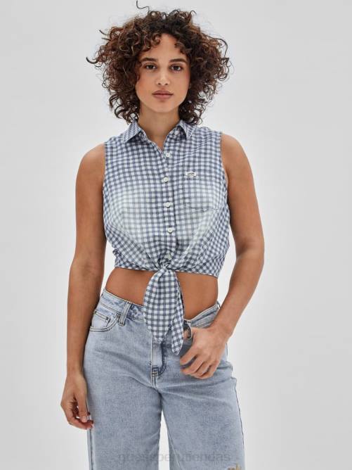 GUESS top originals de cuadros vichy con lazo en el frente mujer 0P8X1264 cielo nocturno azul multi vestir