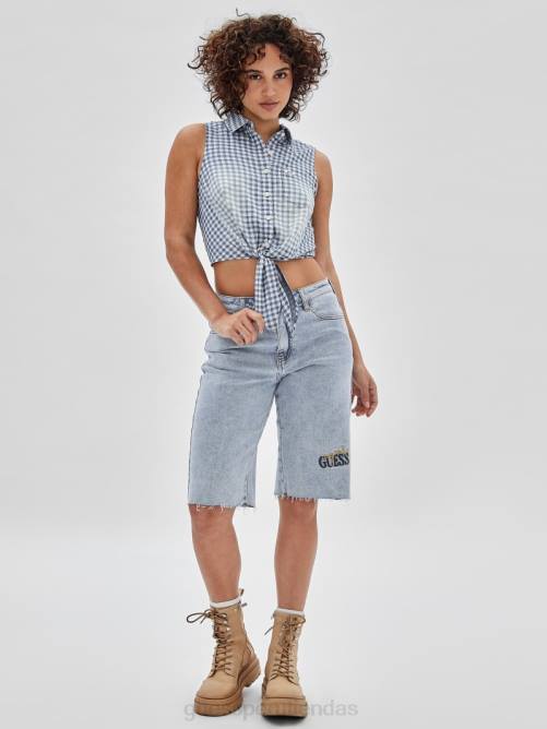 GUESS top originals de cuadros vichy con lazo en el frente mujer 0P8X1264 cielo nocturno azul multi vestir