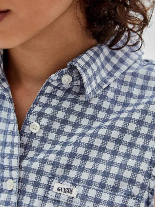 GUESS top originals de cuadros vichy con lazo en el frente mujer 0P8X1264 cielo nocturno azul multi vestir