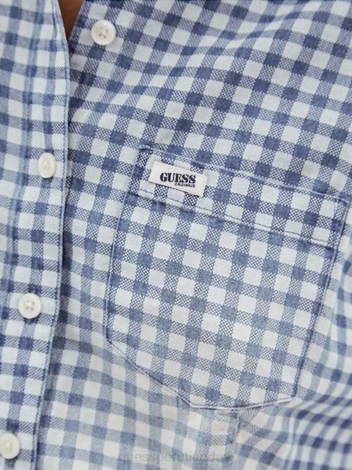 GUESS top originals de cuadros vichy con lazo en el frente mujer 0P8X1264 cielo nocturno azul multi vestir
