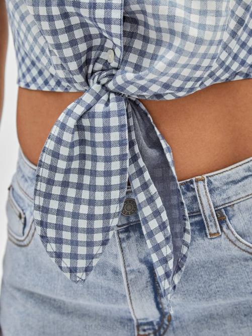 GUESS top originals de cuadros vichy con lazo en el frente mujer 0P8X1264 cielo nocturno azul multi vestir