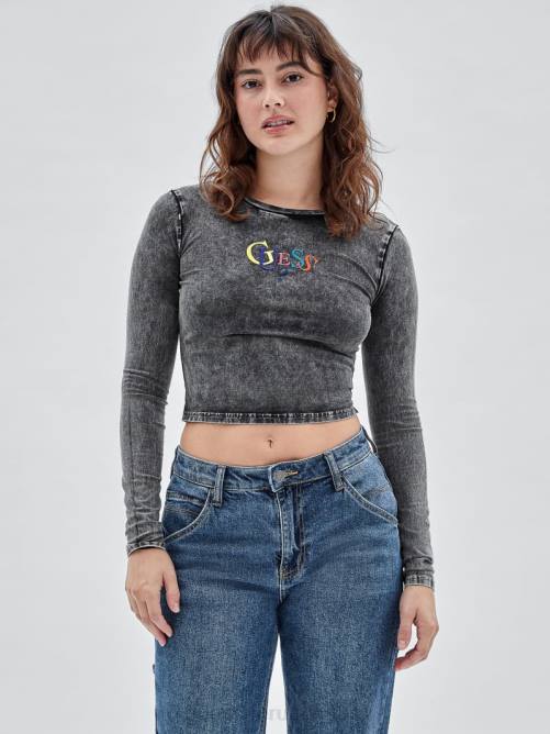 GUESS top originals de manga larga con logo mujer 0P8X1214 negro azabache multicolor vestir
