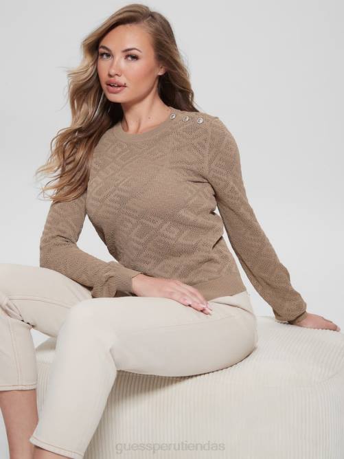 GUESS top paula de manga larga con logo en toda la prenda mujer 0P8X1072 arena mojada vestir