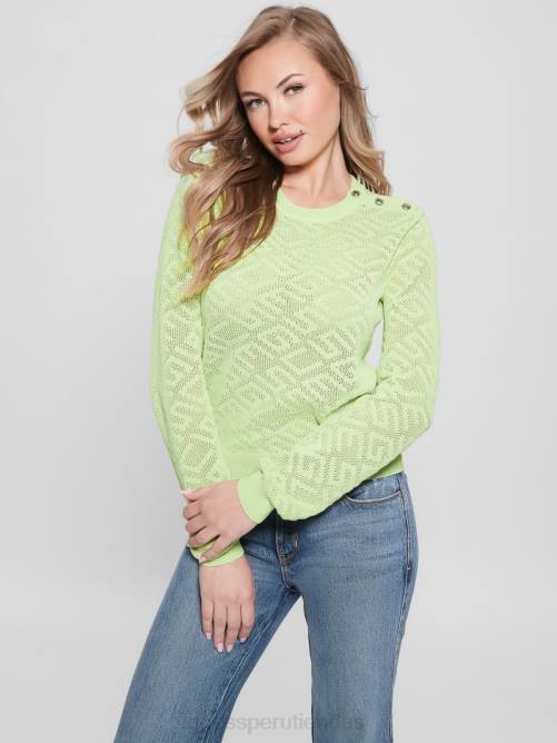 GUESS top paula de manga larga con logo en toda la prenda mujer 0P8X1204 verde melaza vestir