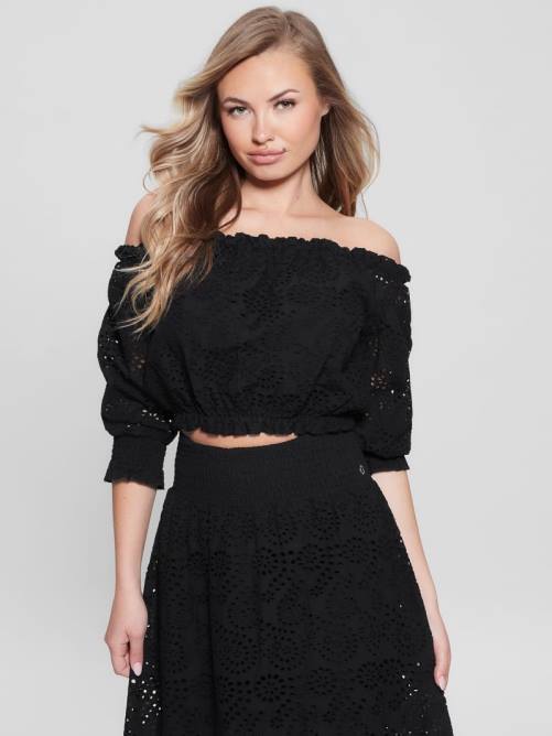 GUESS top rafa con ojales y hombros descubiertos mujer 0P8X1146 negro vestir