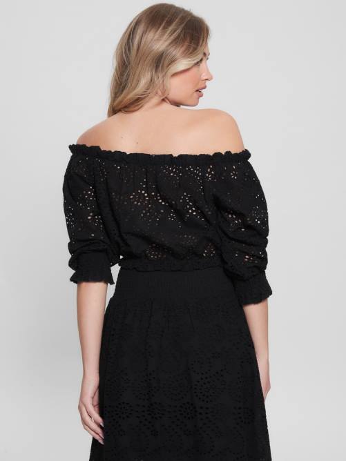 GUESS top rafa con ojales y hombros descubiertos mujer 0P8X1146 negro vestir