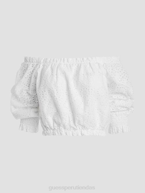 GUESS top rafa con ojales y hombros descubiertos mujer 0P8X1158 blanco puro vestir