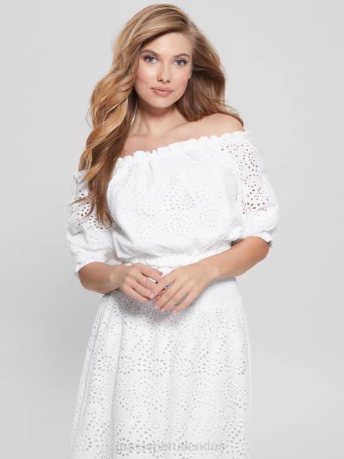 GUESS top rafa con ojales y hombros descubiertos mujer 0P8X1158 blanco puro vestir