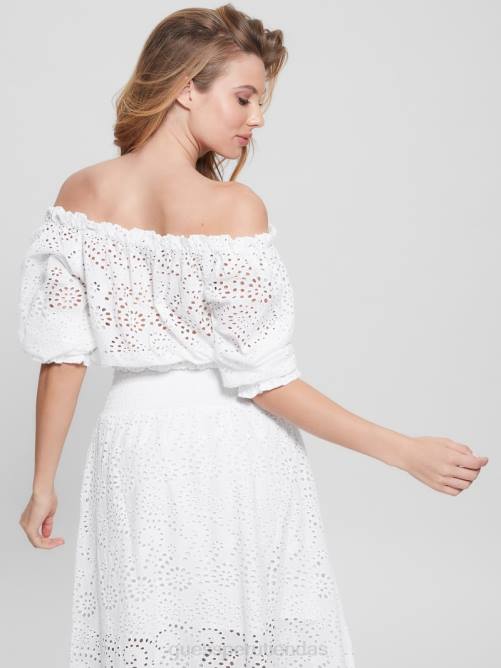 GUESS top rafa con ojales y hombros descubiertos mujer 0P8X1158 blanco puro vestir