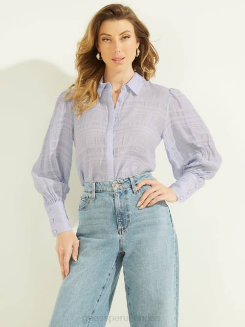 GUESS top rav arrugado mujer 0P8X1591 vía aérea azul multi vestir