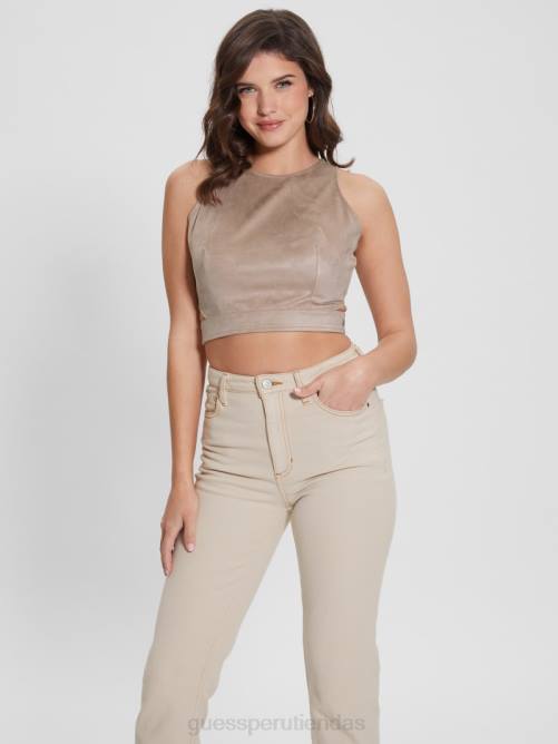 GUESS top sin mangas de gamuza naomi mujer 0P8X937 arcilla de verano vestir
