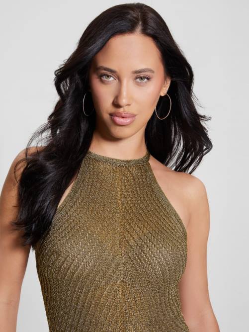 GUESS top sin mangas de lúrex alexie mujer 0P8X944 oro negro múltiple vestir