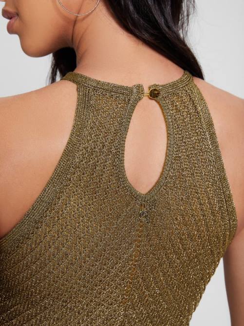 GUESS top sin mangas de lúrex alexie mujer 0P8X944 oro negro múltiple vestir