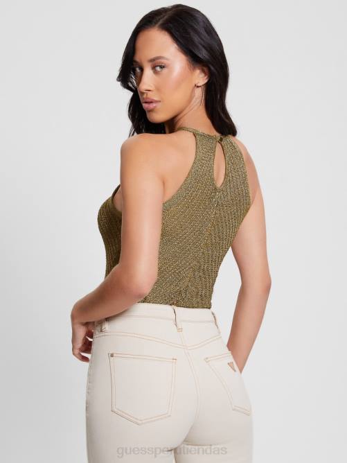 GUESS top sin mangas de lúrex alexie mujer 0P8X944 oro negro múltiple vestir